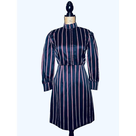 SANDRO PARIS NAVY BLUE RED WHITE STRIPED SATIN ALINE DRESS SZ 36 EU / XS / 0 NWT - Picture 1 of 5